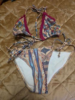 Beaded Halter Bikini Set Tribal Print