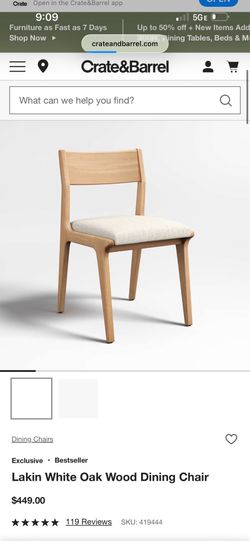 2 New Crate and Barrel Lakin White Oak Wood Dining Chairs-set of 2