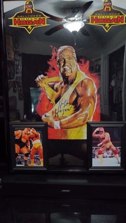 HULK HOGAN WERESTING HALL OF FAMER, WITH WWF, BRANDED, FRAMED T-SHIRT.
