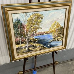 Vintage 1970’s wood framed oil on board original landscape painting by Grace Boice