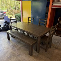 Dinning Room Table Farmhouse Style With Chairs And Bench