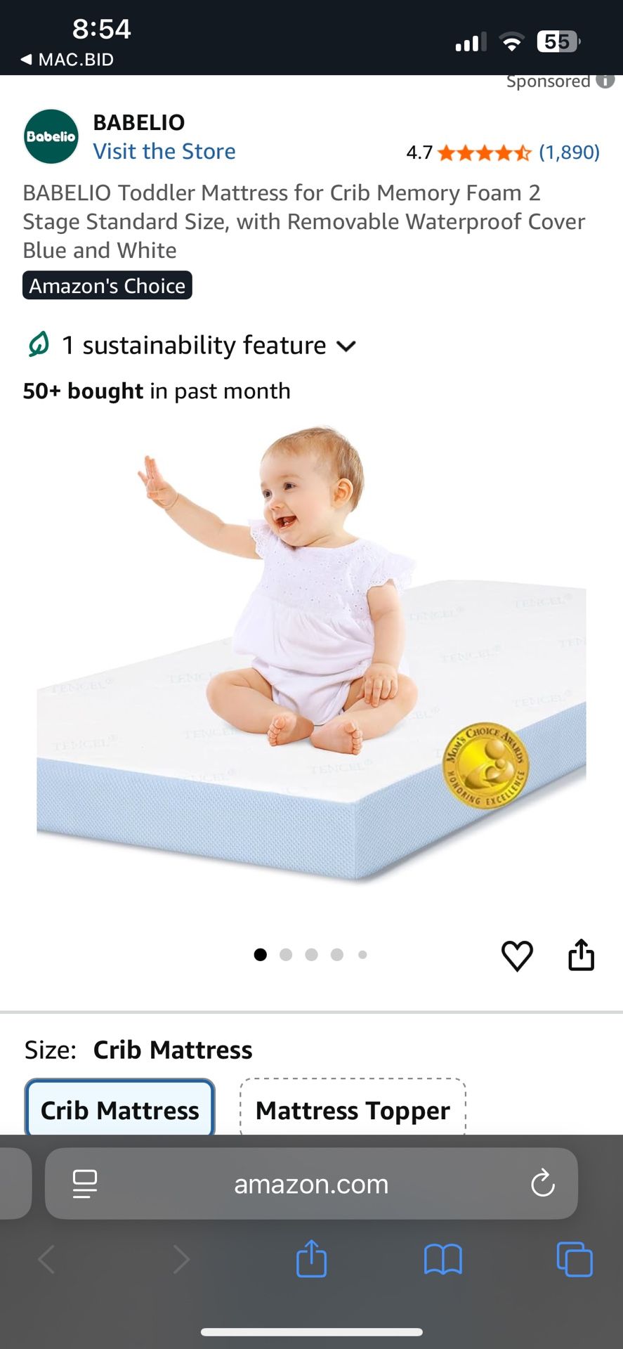 BABELIO Memory Foam Crib Mattress Standard Size. 