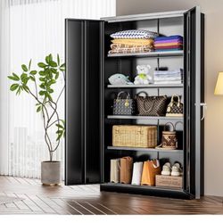 Steel SnapIt Storage Cabinet 71" Locking Metal Garage Storage Cabinet with 4 Adjustable Shelves, 2 Doors and Lock for File, Office, Garage, Home