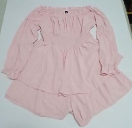 Shein Curve Pink Off-Shoulder Ruffle Mini Dress/Short Size 0XL