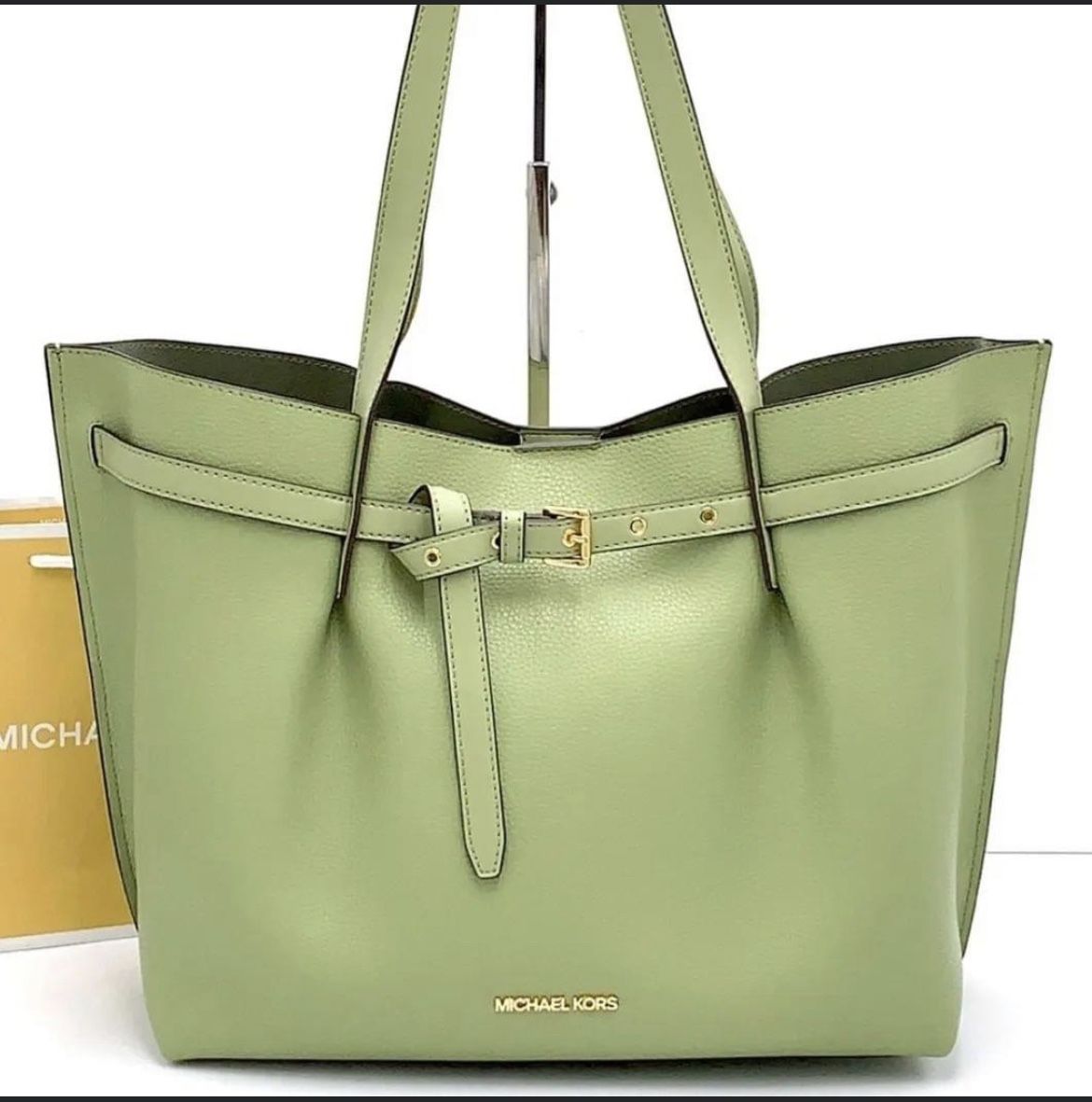 Michael Kors Emilia Large Tote Thyme Green And Large Continental Wallet 
