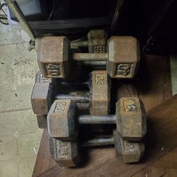 VINTAGE  Dumbell Pairs Cast Iron Hex Weights