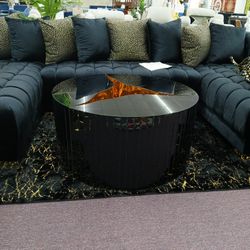 Three piece or reflective Mirrored table in black and gold 