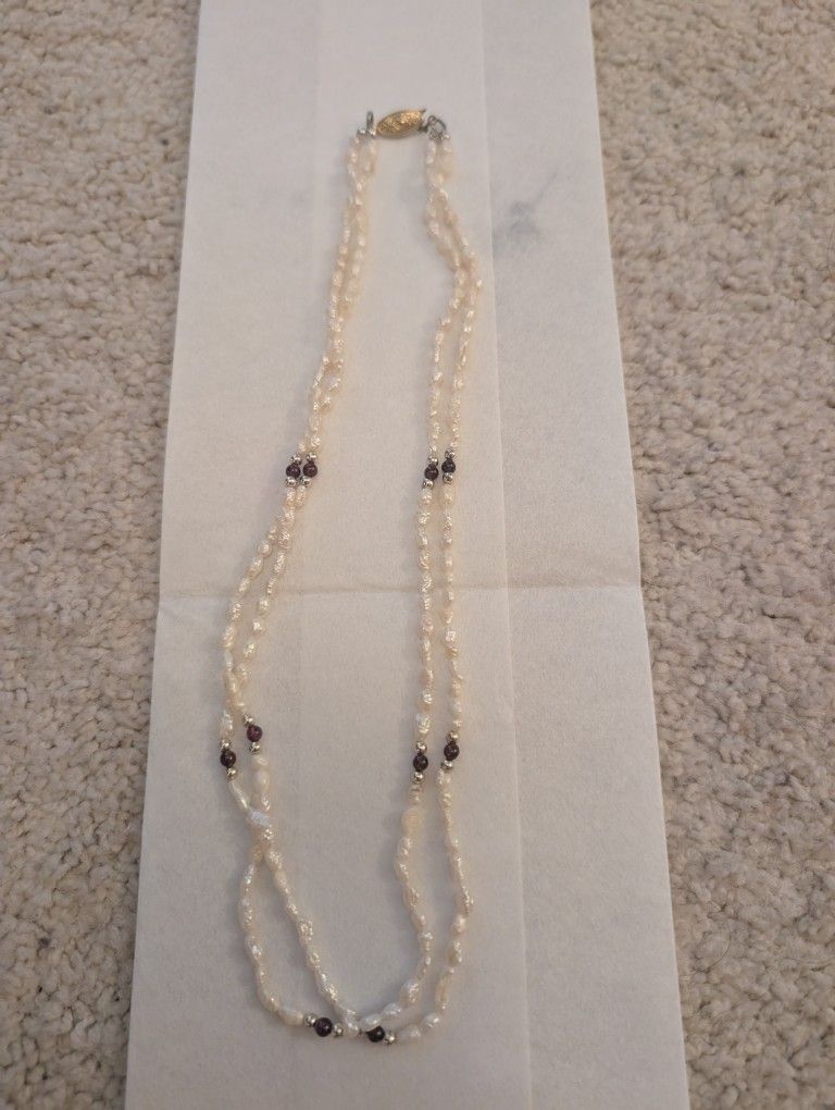 Rice Pearl and Bead Necklace
