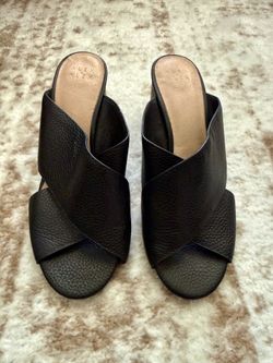 Alex + Alex Black Leather Open Toe Mule/Heels