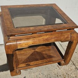 Glass Top Wood End Table