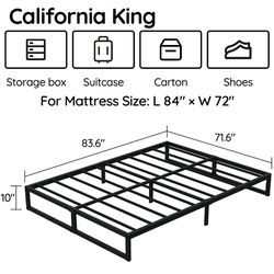 Brand New 10 Inch Cal King Bed Frame Heavy Duty Metal Platform Mattress Foundation with Steel Slat Support, No Box Spring Needed, Easy Asse