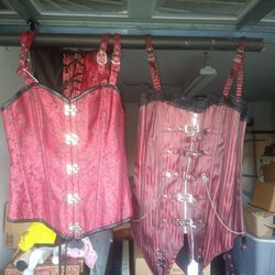 2 Large Red Lace Up Corsets 