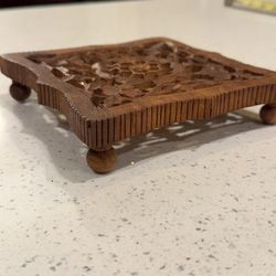 Vintage Wood Trivet, Sheesham Rosewood, India, Boho, Kitchen Decor, Plant Stand, Pot Holder