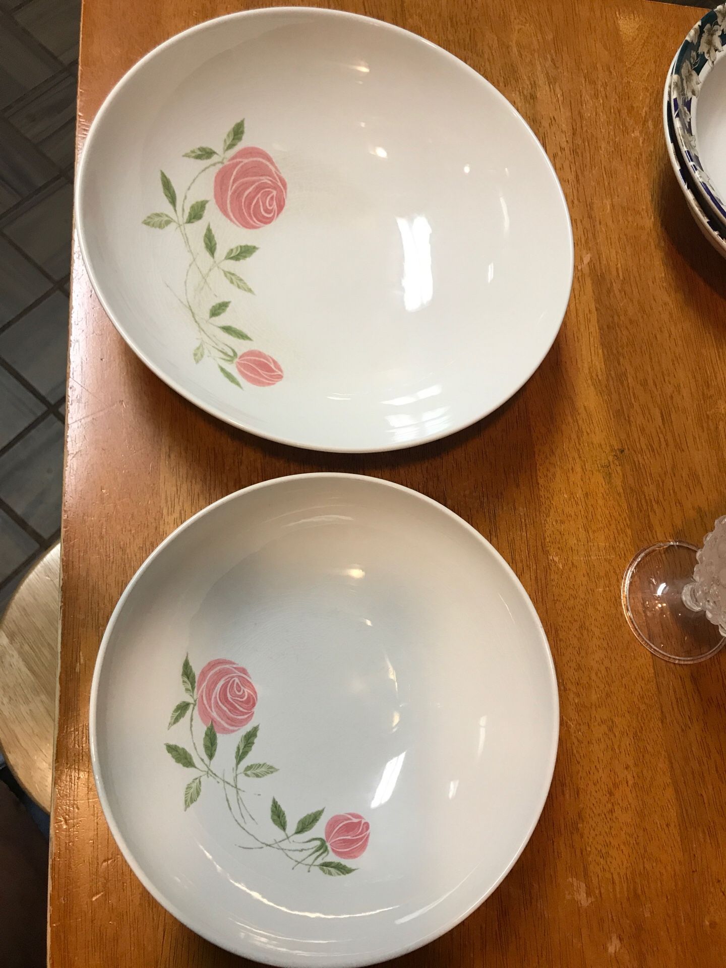 2 rose pattern serving bowls pink-a-dilly Franciscan Whitestone Ware Japan