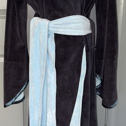 ThinkGeek Vintage Cotton Blend Velvet Dark Navy/Blue Long Belted Kimono Robe.