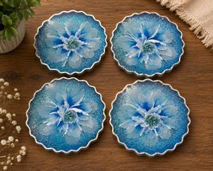 Set of 4 Blue Flower Coasters
