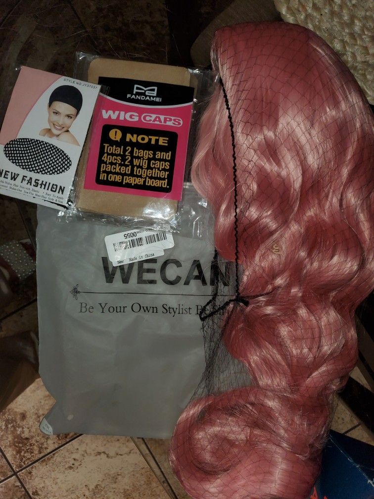 New, Unused Light Pink Wig With Head Pieces