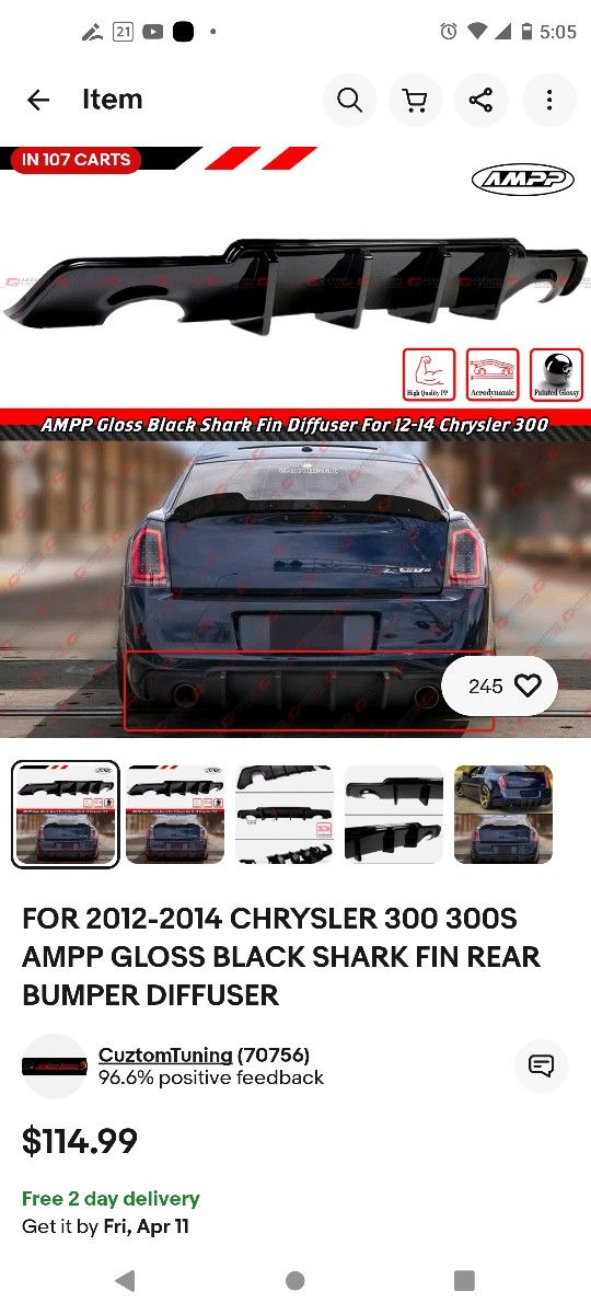 Rear Bumper Diffuser For Chrysler 300s 2014 And Up