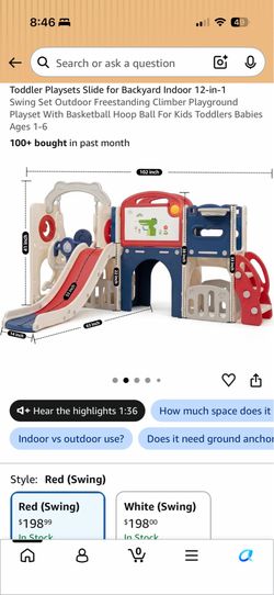 Toddler play set with swing, slide, whiteboard.