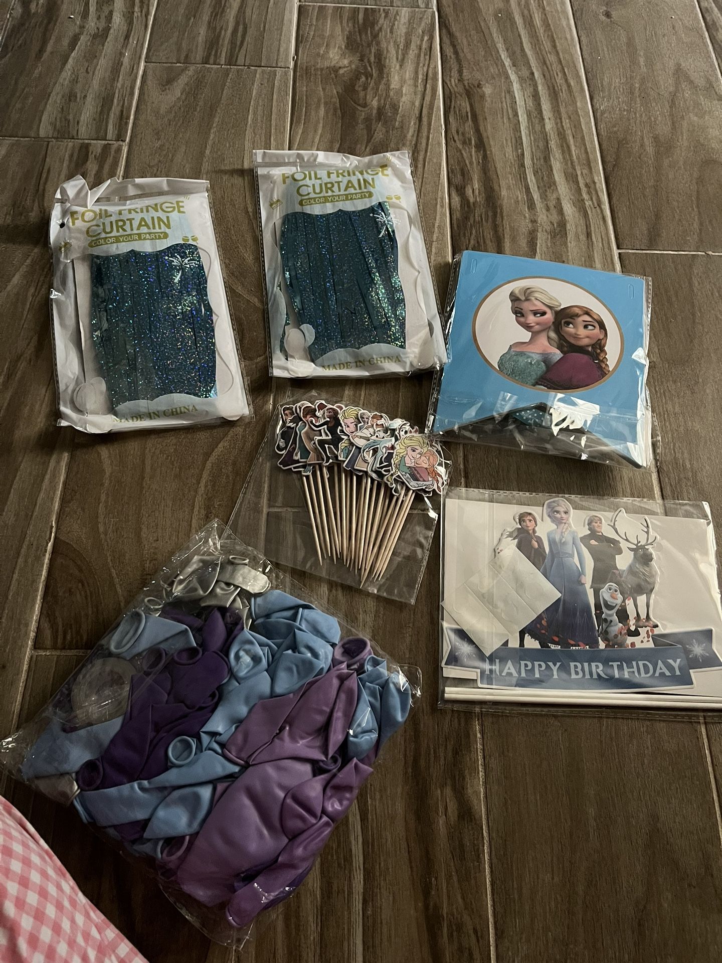 Frozen Party Banner Cake Topper Cupcake Toppers Fringe Curtains And Purple Silver Blue Balloons 