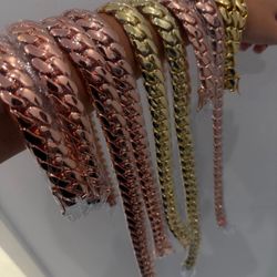 20mm | 22mm | 10mm | 12mm Miami Cuban Link Yellow Rose Gold Plated Bracelet 18k & 14k