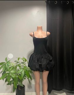 Black Spaghetti Strap Bubble Mini Dress