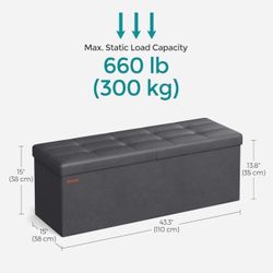 SONGMICS 43" Leather Storage Ottoman Bench with Flipping Lid - Dark Gray