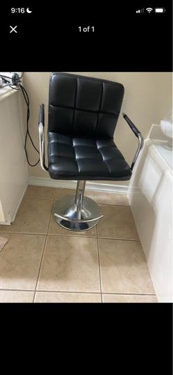 Black Leather Adjustable Bar Stool with Arms