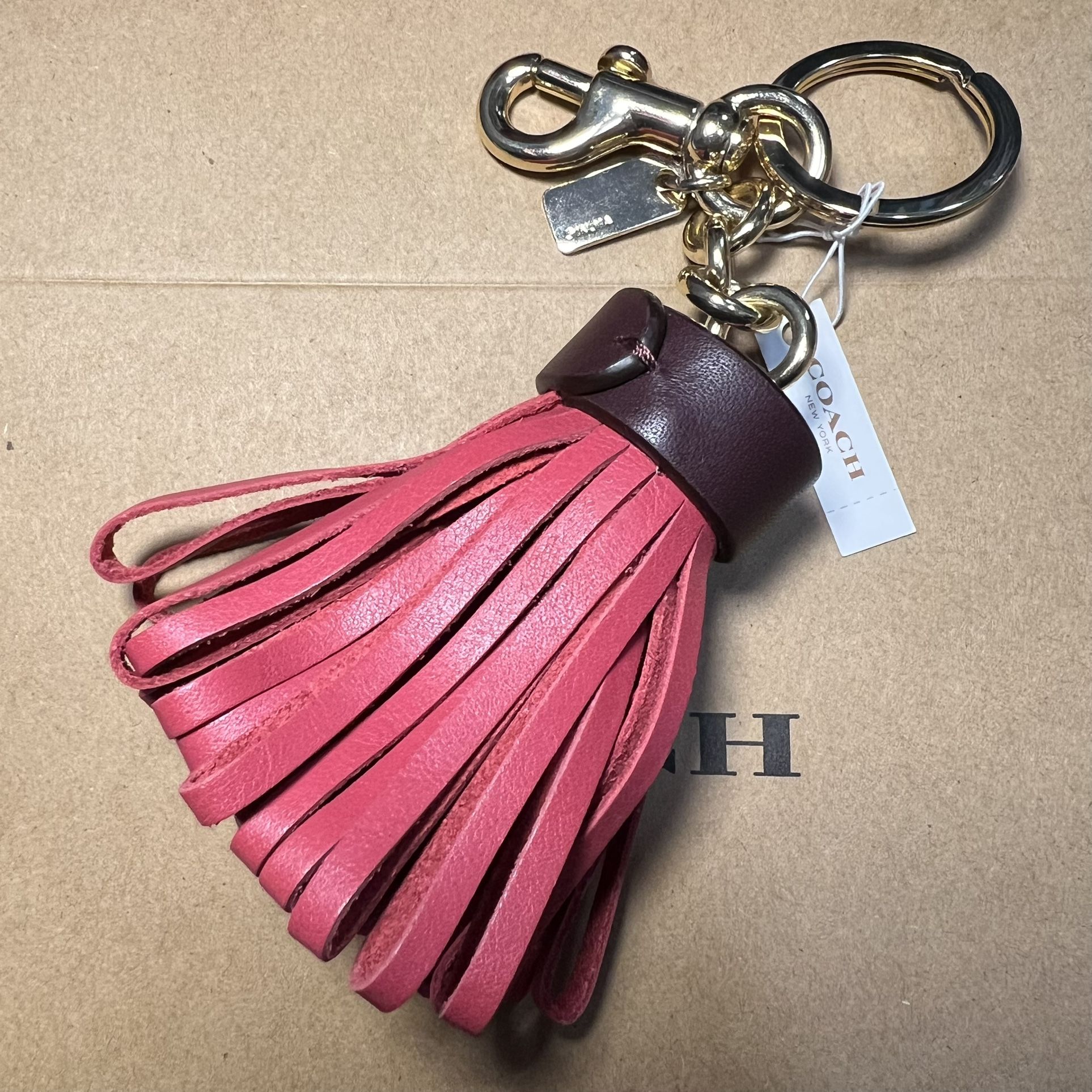 New Coach Leather Tassel Keychain / Bag Charm