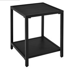 Outdoor Side Table, Metal Outdoor End Table with 2 Tier Storage, Weather Resistant End Tables for Patio, Backyard, Pool, Beach, Black