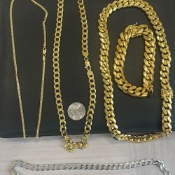 400+ GRAMS Wholesale Deal Silver Gold Plated Necklace Cuban Bracelet 925 