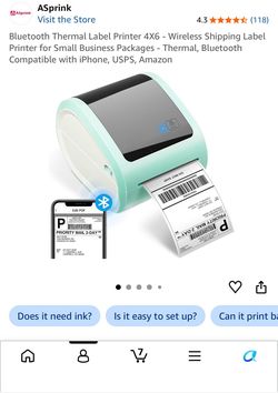 Bluetooth Thermal Label Printer 4X6 - Wireless Shipping Label Printer for Small Business Packages - Thermal, Bluetooth Compatible with iPhone