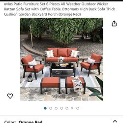 ovios Patio Furniture Set 6 Pieces All Weather Outdoor Wicker Rattan Sofa Set with Coffee Table Ottomans High Back Sofa Thick Cushion Garden Backyard