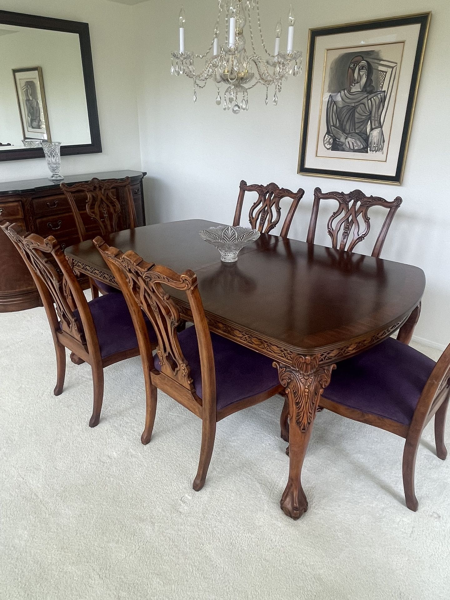 Mahogany Dining Table, Side chairs, Sideboard/Buffet, Mirror