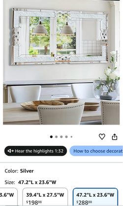 Crushed Diamond Mirror Silver: Rectangular Wall Decor 47.2"x23.6"