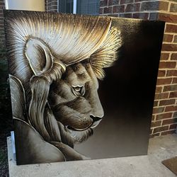 Olio del Metallo Metallic Oil Painted Lion Canvas 