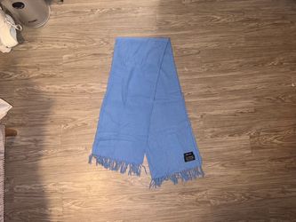 Rykiel Homme Large Rectangle 100% Wool Scarf Made in France Blue Fringe