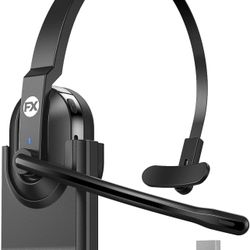 Wireless Headset, Bluetooth Headset with AI Noise Cancelling Microphone & Charging Base, 50Hrs Bluetooth 5.0 Headphones with USB for PC/Remote Work/Ca