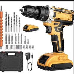 Cordless Drill Set, 21V Power Drill Kit with Battery, Charger & Toolbox Included, 3/8-inch Keyless Chuck, 2-Speed Modes, 35Nm, 21+1 Torque Settings, L