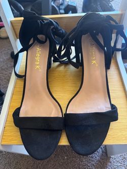Allegra K Black Suede Lace-Up Sandals