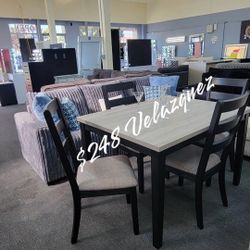 ✅️✅️5 pc  two tone finish wood dining table set padded seat chairs✅️✅️✅️