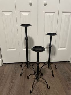 Set of 3 Wrought Iron Pillar Candle Holders