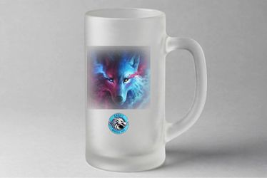 Frosted Glass Beer Stein with Wolf Print