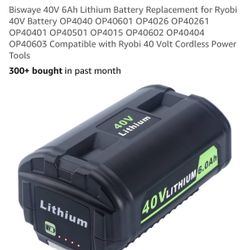 Biswaye 40V 6Ah Lithium Battery Replacement for Ryobi 40V Battery OP4040 OP40601 OP4026 OP40261 OP40401 OP40501 OP4015 OP40602 OP40404 OP40603 Compati