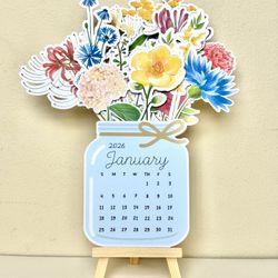 2026 Floral Flower Watercolor Flower Desk Calendar w/ Wooden Stand