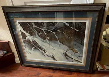 Robert Bateman Cougar in Snow signed ltd ed print framed Tru Vue Museum Mount