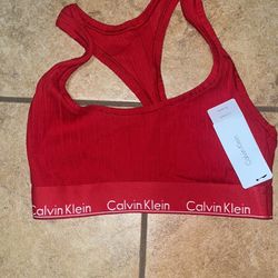 Calvin Klein Women's Modern Cotton Unlined Bralette Bra Sz Small Color Red