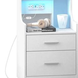 Nightstand with Charging Station & LED Light