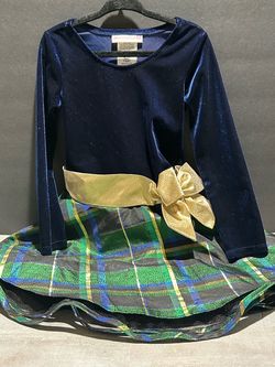 Girls Navy Velvet Plaid Holiday Dress