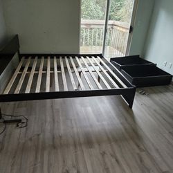 King Size Bed Frame w/ Storage Drawers – Solid Wood Slats – Black